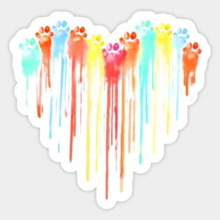 Dog Paws Heart Watercolor Painting Heart Dog Paw Rainbow Sticker